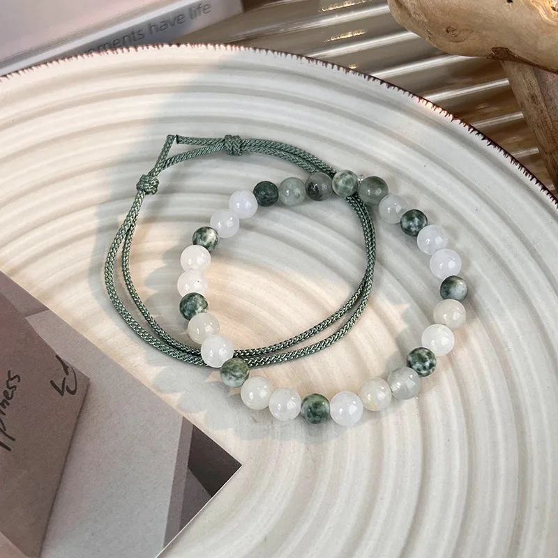 Green Bead Woven Wrap Bracelet Retro Stackable Handmade Elastic Wristband for Women Girls Casual Day Friendship Jewelry Gift