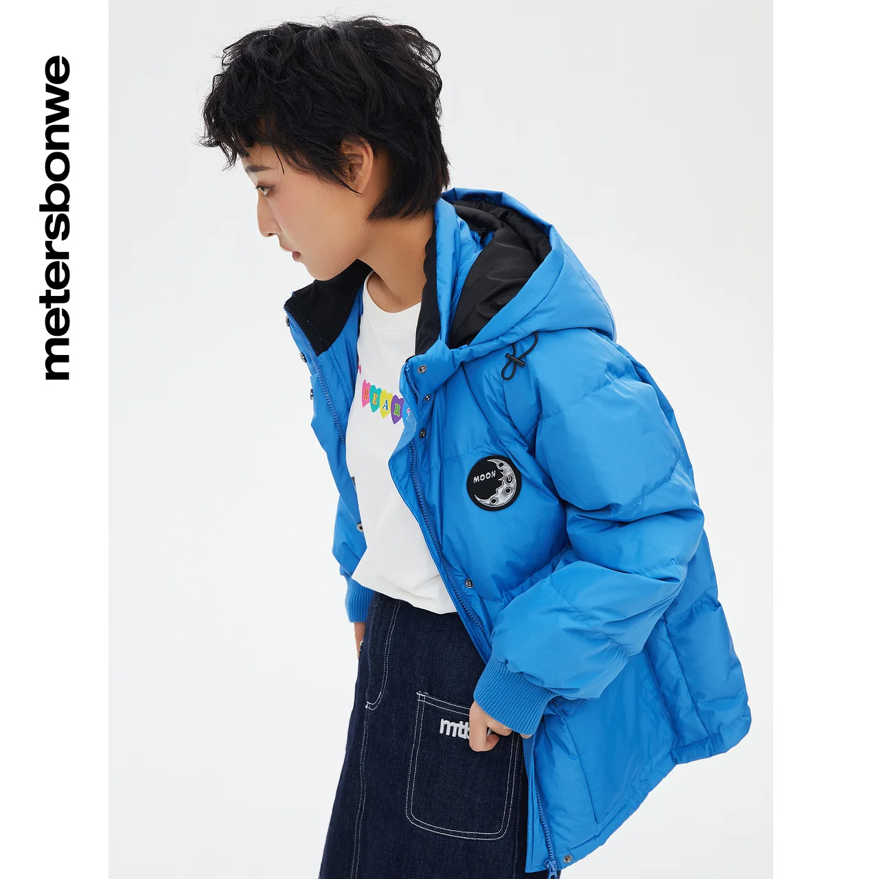 Metersbonwe-Chaqueta de plumón ligera con capucha para mujer, ropa de abrigo corta y cómoda y cálida para mujer, nueva moda azul, invierno