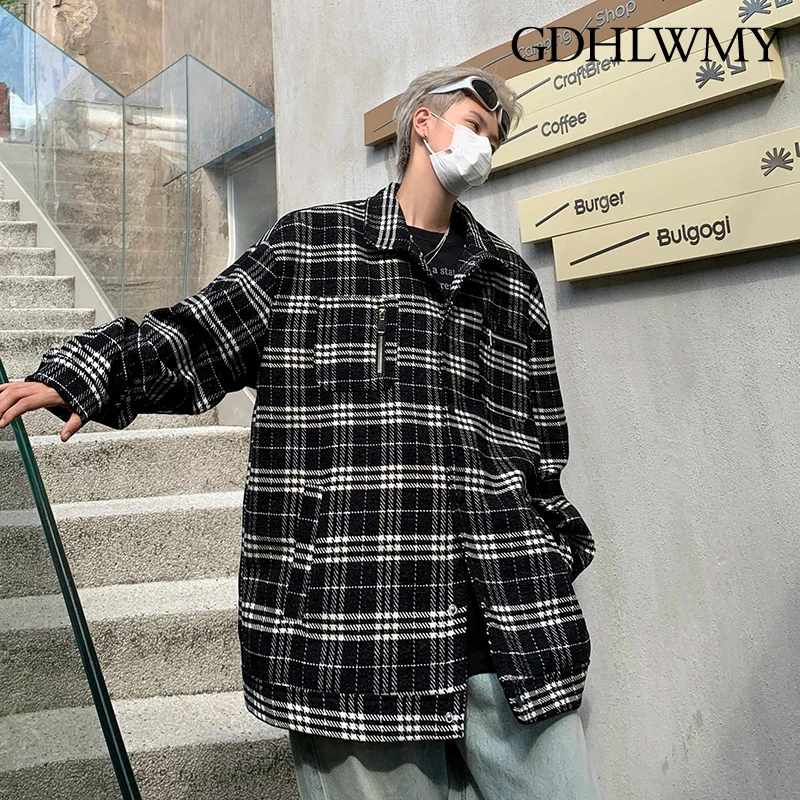 

GDHLWMY Autumn new American retro checkered shirt men's loose casual shirt jacket