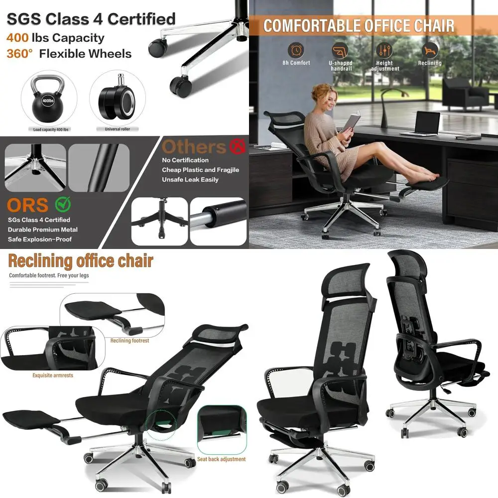 

Эргономичное поворотное кресло с подставкой для ног, регулируемым подголовником и поясничной опорой, механизмом наклона, грузоподъемность 400 фунтов