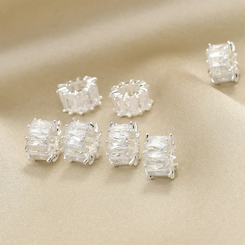 Copper Plated Thick Silver Color Wheel Bead Spacer Zircon Large Hole Beaded DIY Bracelet Necklace Jewelry Handmade Accessories
