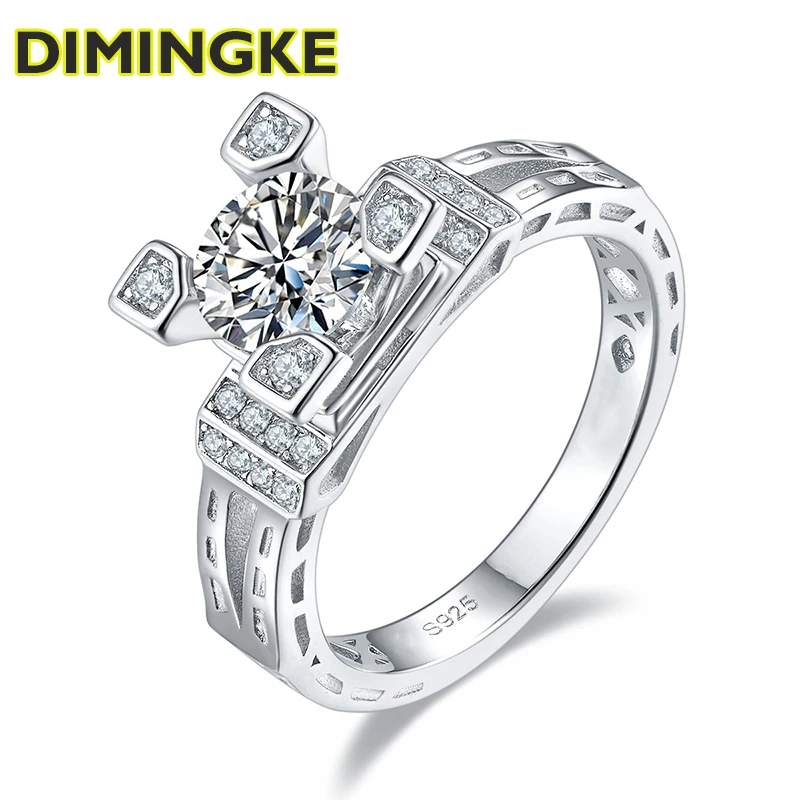 

DIMIENGKE Eiffel Tower Silver Ring Passed Diamond Test 1ct 6.5MM D Moissanite High Jewelry Wedding Cocktail Party