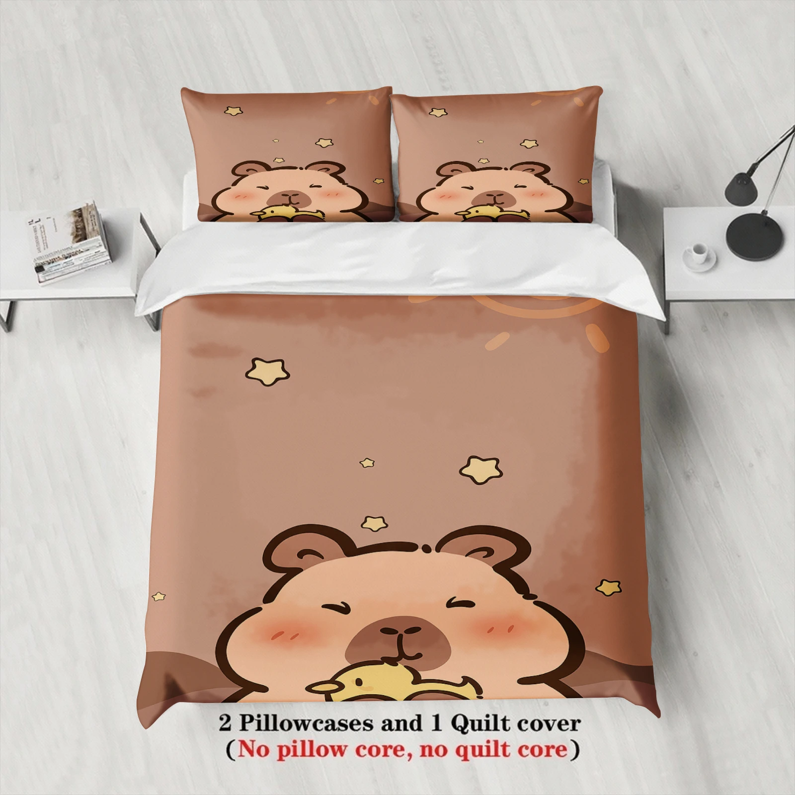 Kawaii Capybara Bedding Set Starry Cozy Duvet Cover Set With Pillowcases For Capybara Lovers Bedroom Decor Twin Queen King Size