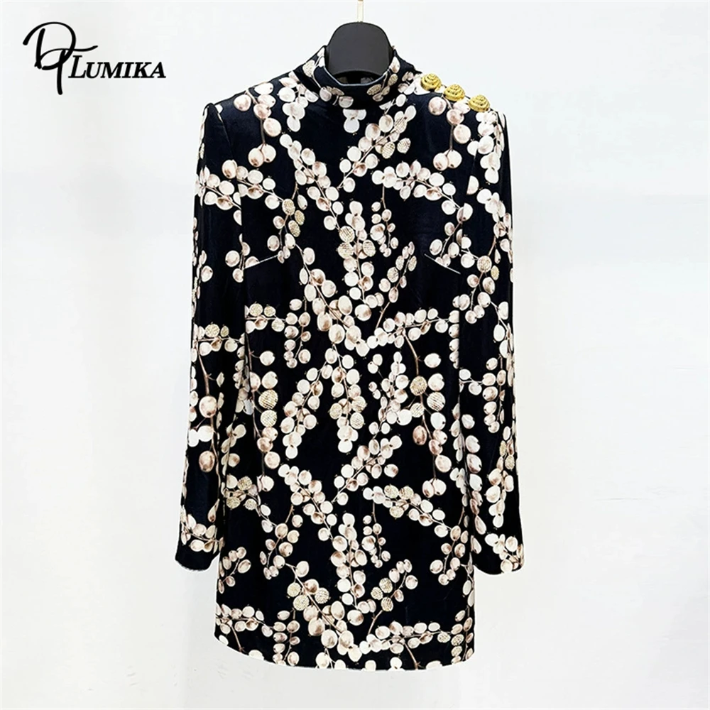 DTLumika Celebrity Womens Long Suit Jacket with Beadings High Neck Slim Fitting Party Prom Suit Coat Actual Picture Gold Buttons