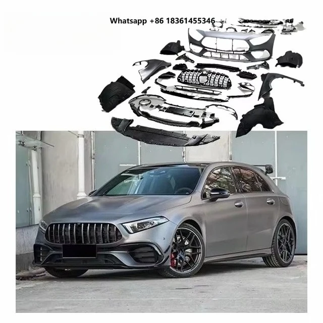 For a Class W177 Upgrade A45 AMGs Wide Body Kit Front Bumper Fender Grille