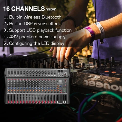 Imagen 2 del producto Mezclador de Audio Profesional de 16 Canales Depusheng DX16, Control de Sonido Avanzado para Estudio y Actuaciones en Vivo, Perfecto para DJ y