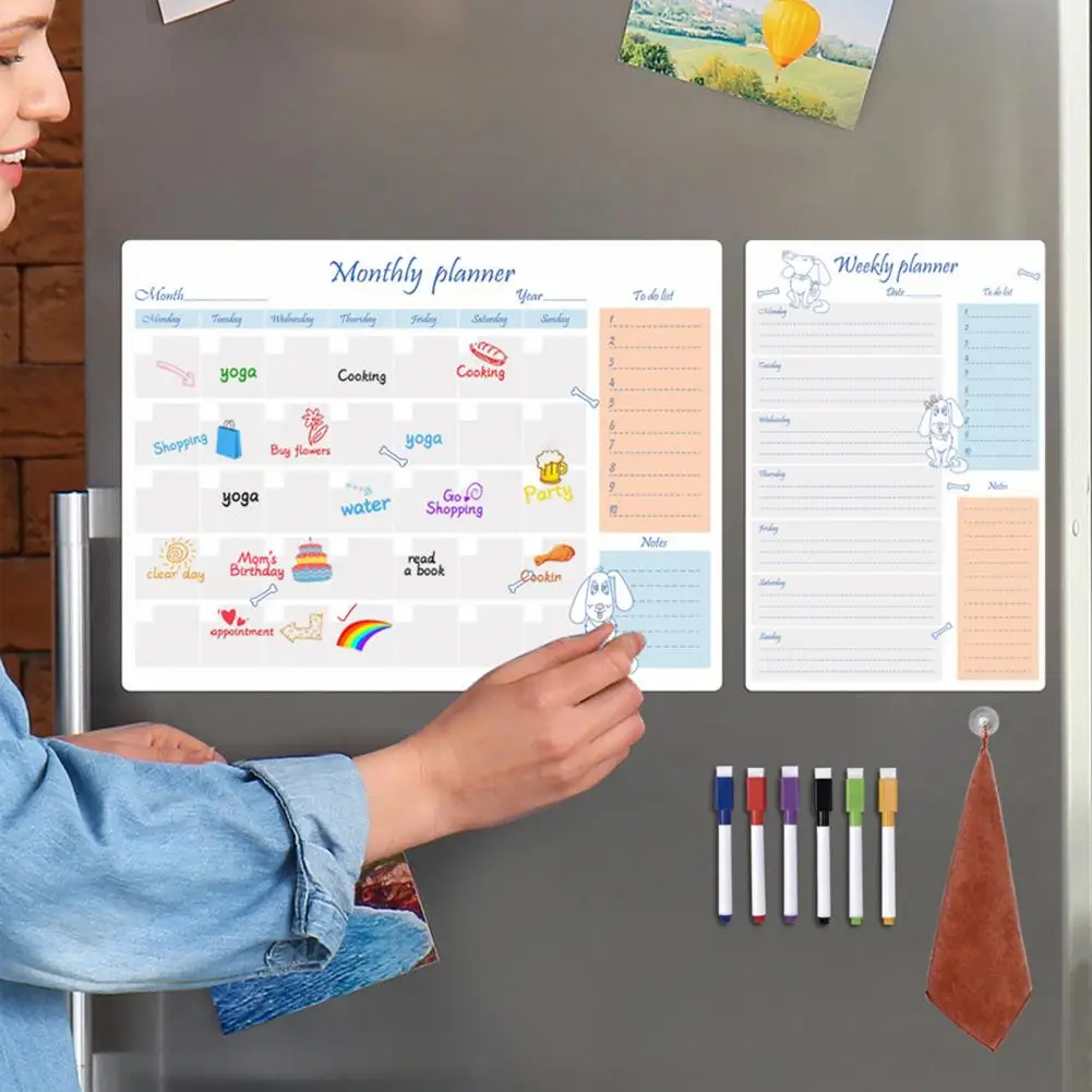 Магнитный Еженедельный планировщик, прочный магнитный фотоальбом, устойчивый к царапинам, сухая стираемая доска, планировщик с ручками, организовать