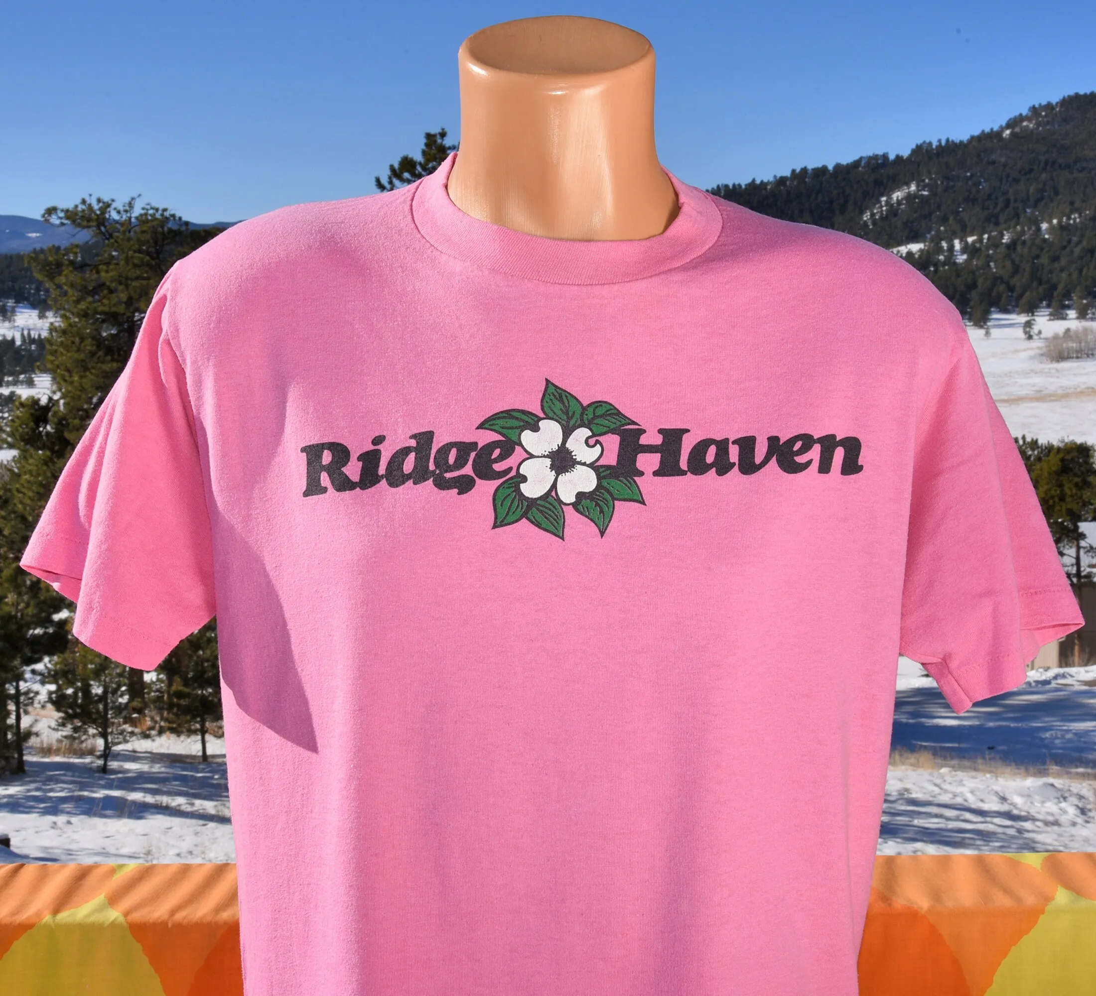 vintage 80s t shirt RIDGE HAVEN dogwood camp tee Medium Large pink