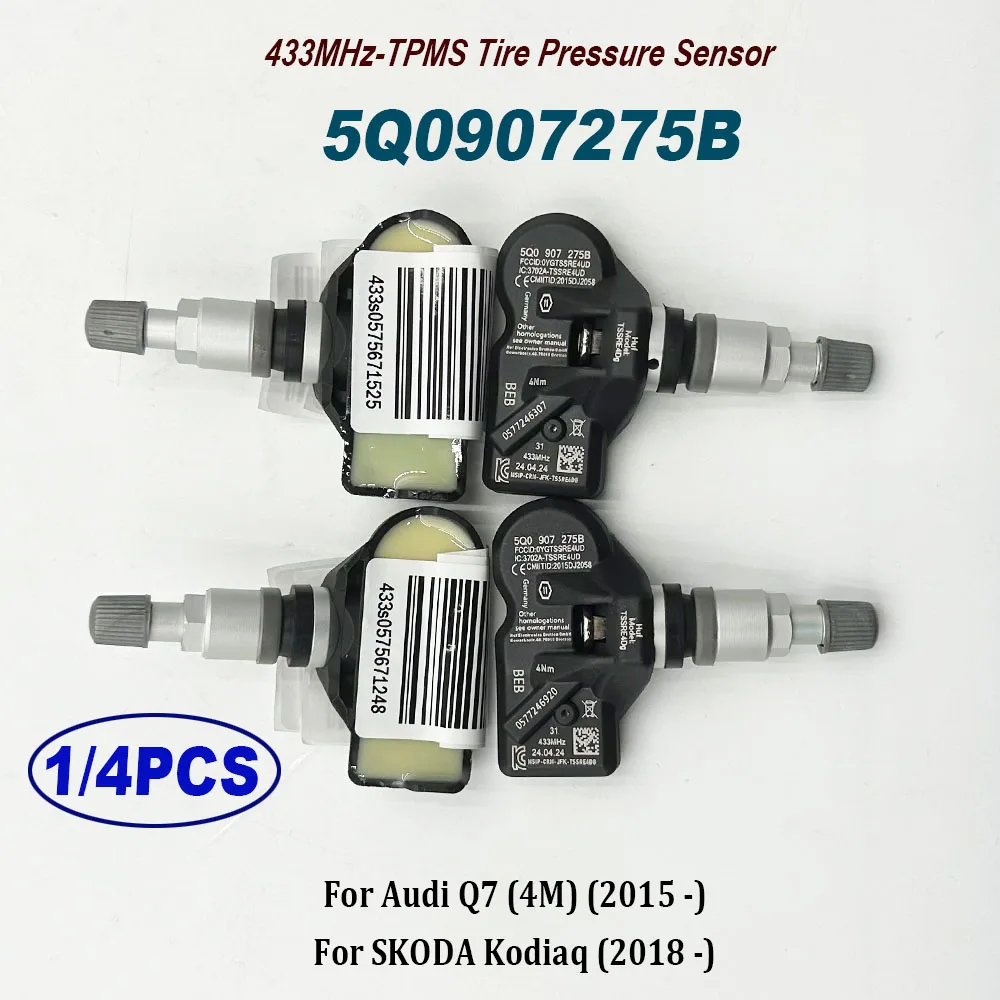 Датчик давления в шинах 1/4 шт. 433 МГц TPMS 5Q0907275B 5Q0907275 для Audii Skodaa A3 A7 A6 Porsche Cayenne VW Tiguan Passat Датчик давления в шинах 1/4 шт. 433 МГц TPMS 5Q0907275B 5Q0907275 для Audii Skodaa A3 A7 A6 Porsche Cayenne VW Tiguan Passat