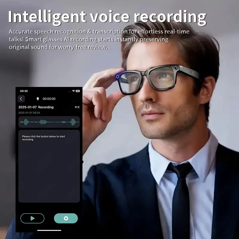 2025 óculos inteligentes homens 8mp câmera wifi bluetooth controle de toque ip65 à prova dip65 água ai tradução com cancelamento de ruído ai óculos feminino