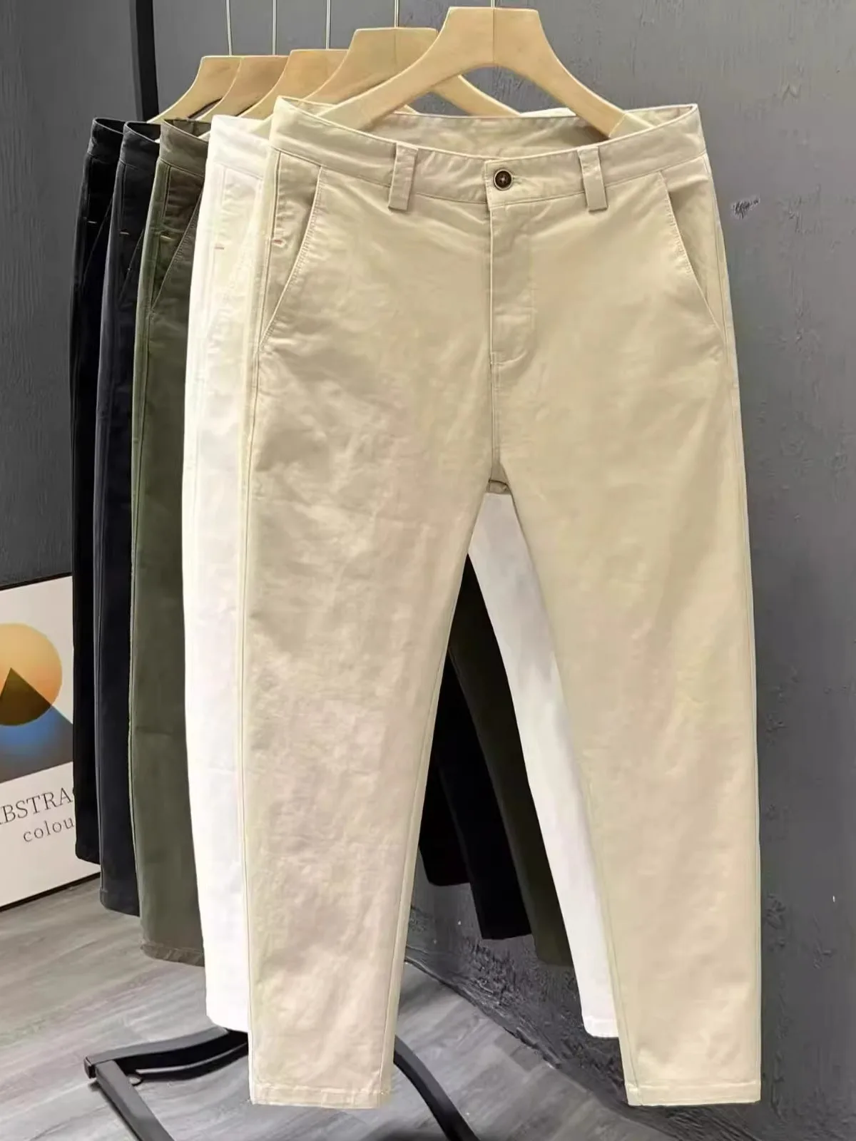 

New Men's Cotton Casual Pants Waed Color Elastic Nine Points Spring Autumn Trendy High Sensation Leisure Trousers