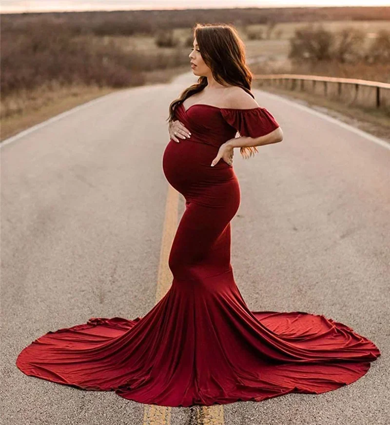 Robe Longue en Dentelle pour Femme Enceinte, Tenue Élégante pour Séance Photo