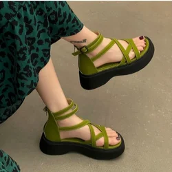 2023 Roman Shoes for Women Ankle-wrap Women's Sandals Summer Casual Sandals Women Narrow Band Zip Platform Peep Toe Shoes Female