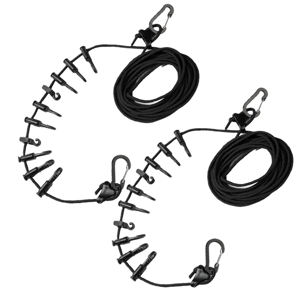 

2pcs Clothes Rope Outdoor Clotheslines Windproof Drying Line For Travel Camping Towels Quilts With Clips Black