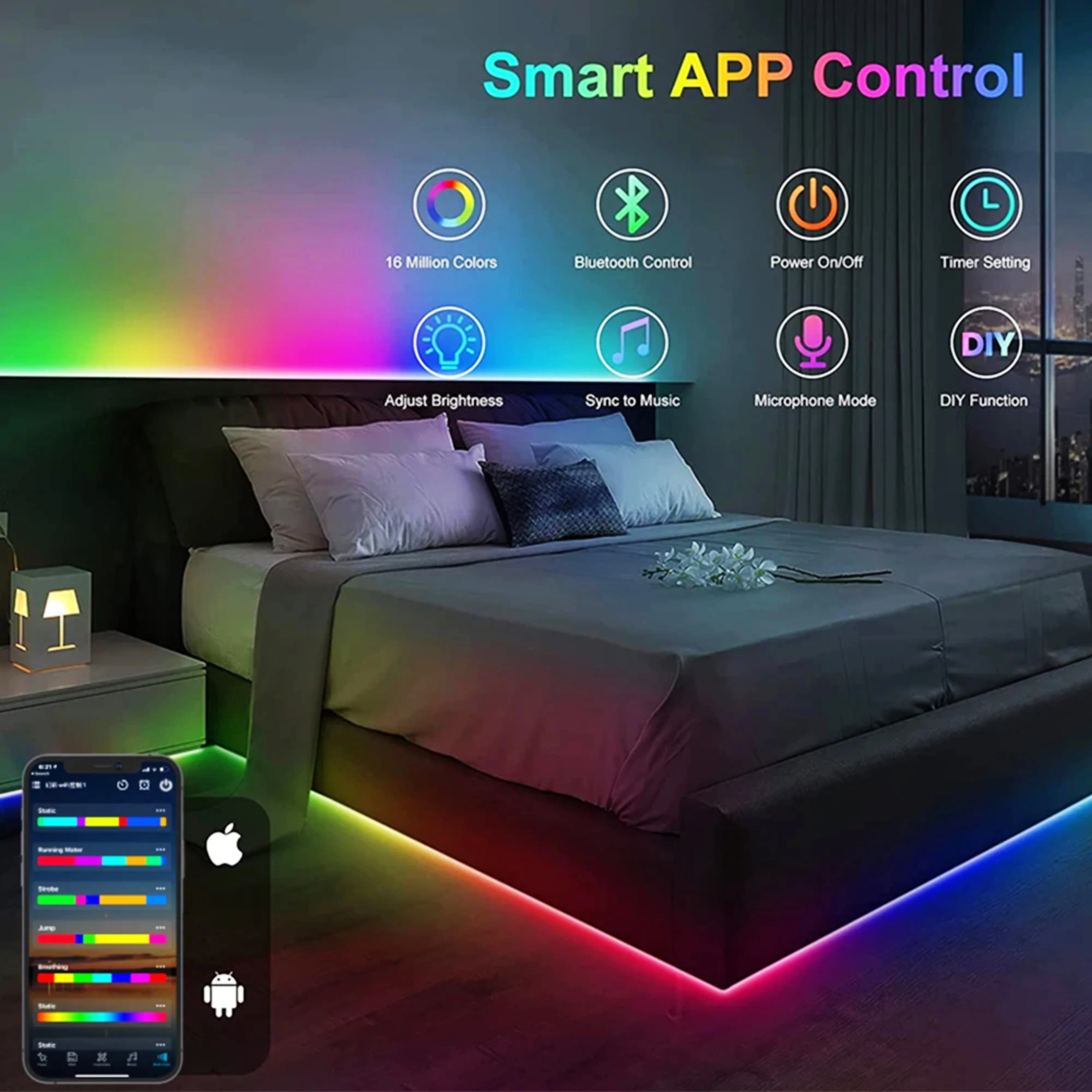 5 فولت RGB COB قطاع WS2811 بلوتوث وحدة تحكم ذكية APP التحكم 720 المصابيح/م الصوت المنشط وأوضاع الموسيقى تشغيل/تأثيرات الشلال