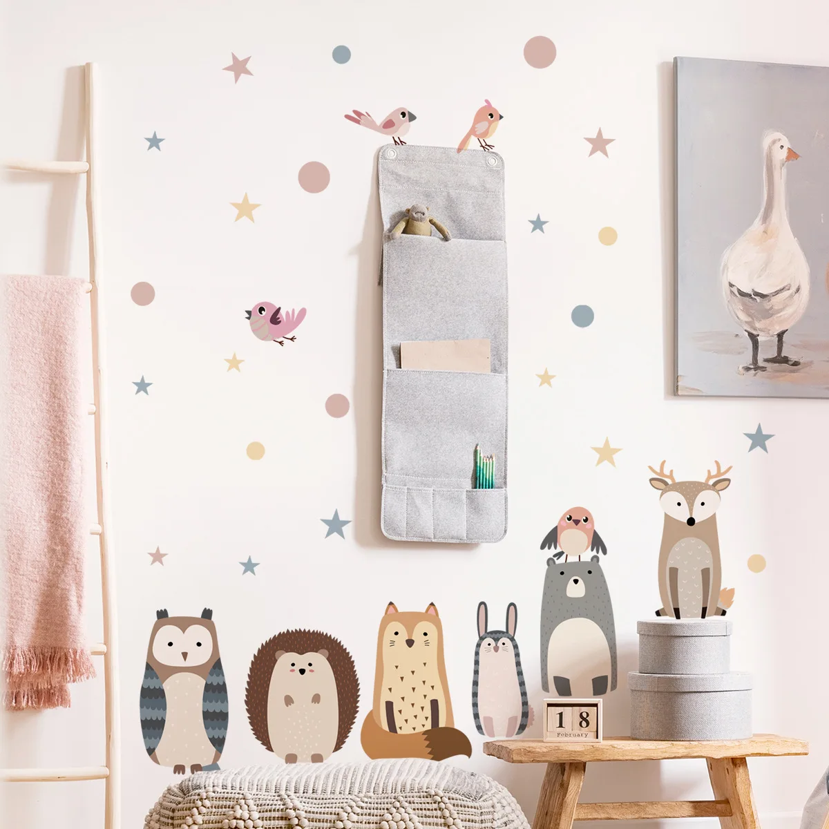 

Nordic style Cartoon Cute Forest Animals Dot Star Wall Stickers for Kids Baby Room Play Room Nursery Wall Decals Home Decor