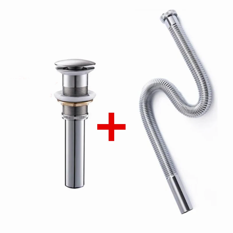 Brass chrome Bathroom Lavatory Vanity Vessel Sink Drain, Black Pop Up Drain Stopper, Flip-Top, Flexible Drain bending Pipe DR90