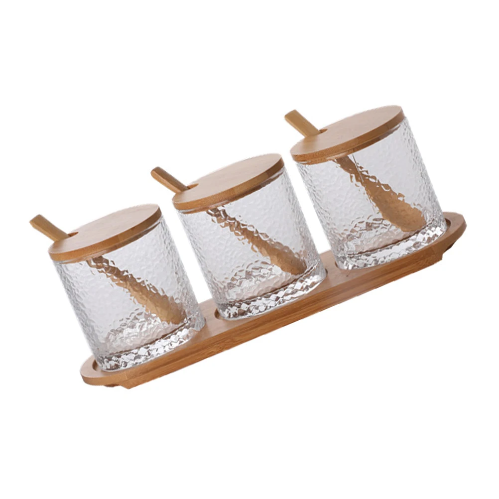

Storage Bottle Glass Seasoning Jar Set Containers for Food with Lids Bamboo Condiment Jars