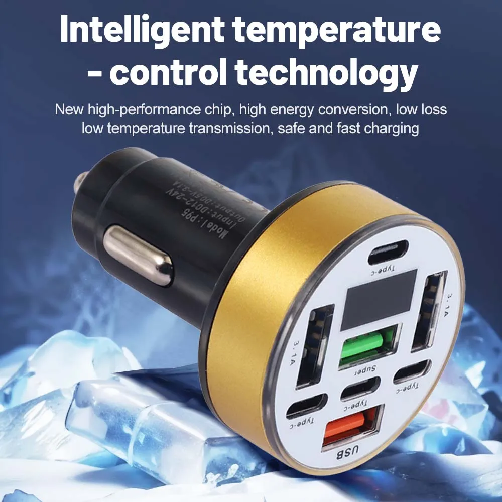 8 Ports Car Charger Fast Charging Digital Display USB Type C Car Phone Charger Adapter for iphone samsung huawei - view 5