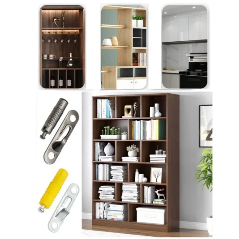100Pcs Zinc Plastic 2 In 1 Invisible Funiture Cabinet Joiner Connector Spring Loaded Sliding Snap-on Pin Open Wardrobe Bookshelf