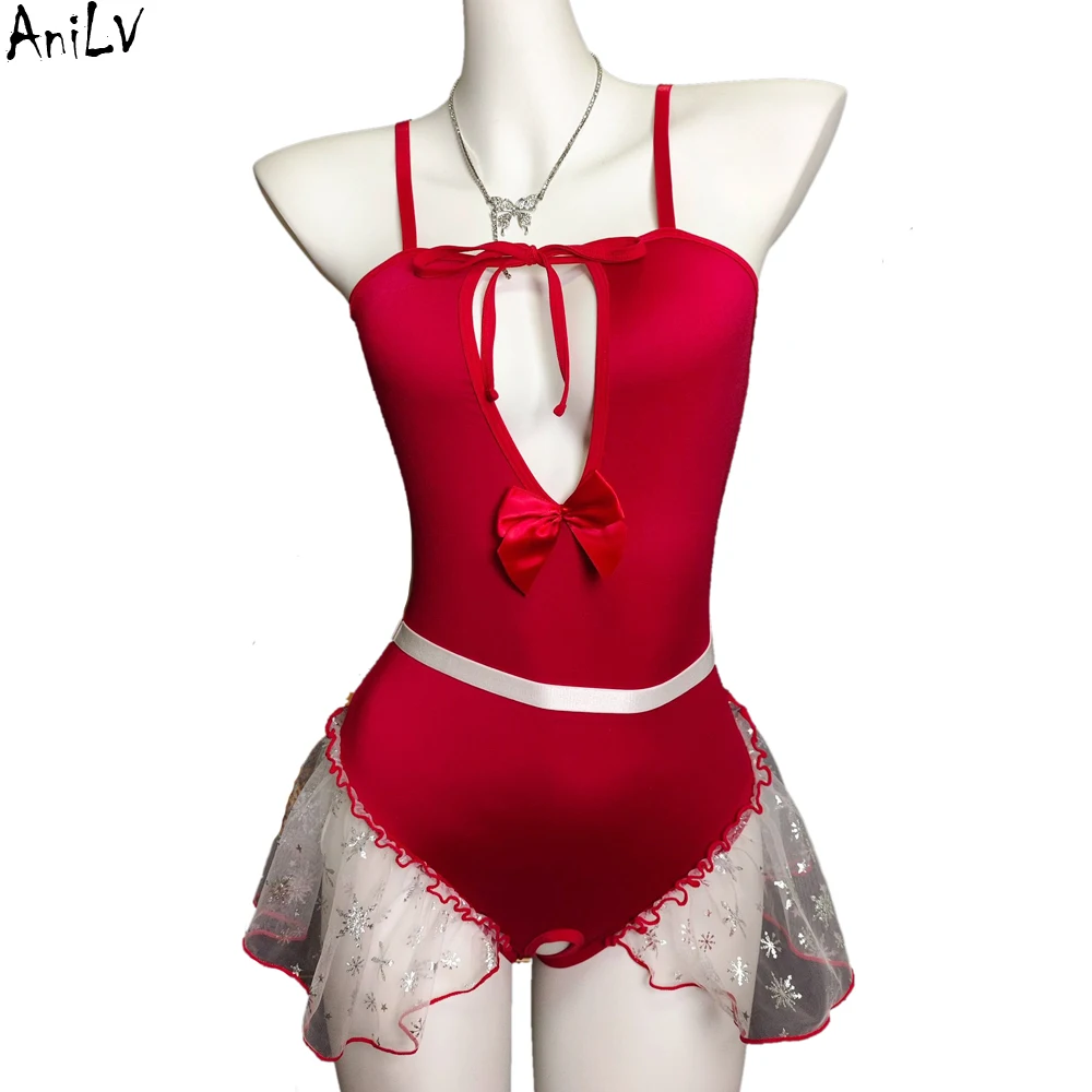 

AniLV Рождественское сексуальное женское белье женское красное боди с открытой промежностью эротические костюмы косплей