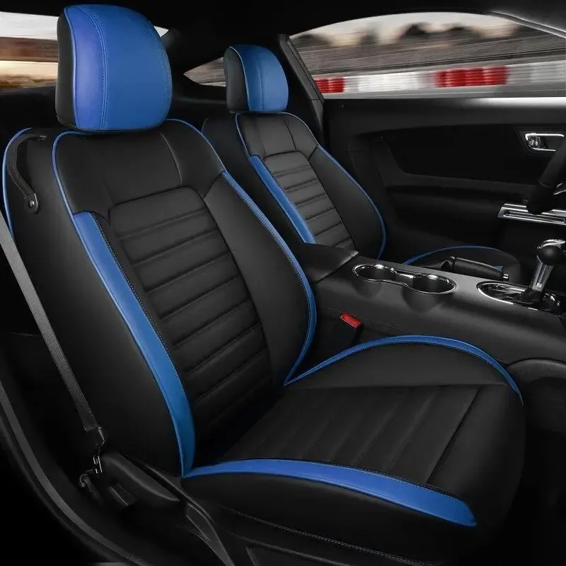Custom Car Seat Covers Full Set For Ford Mustang Coupe Hardtop 2015 To 2024 Waterproof Leather Cushion Seat Protective Cover