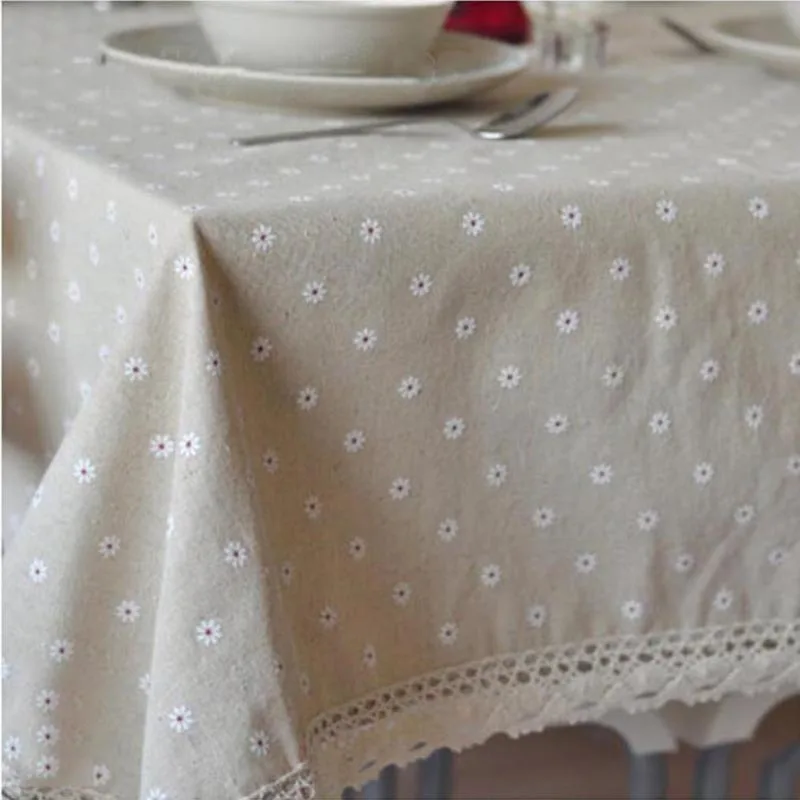 

2024 Daisy print small dot flower countryside cotton and linen tablecloth cover cloth