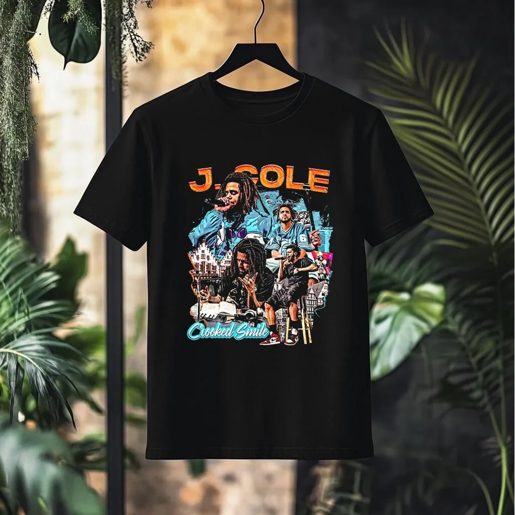

Летняя футболка J C0le Crooked Smile, подарок для фаната в стиле хип-хоп, просторный рэп.