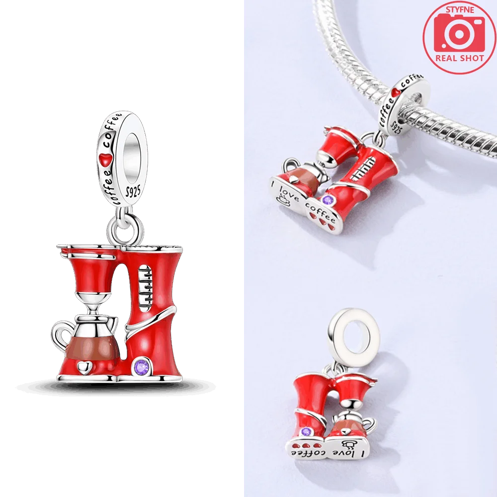 

Красные подвески в виде кофемашины, оригинальные бусины из стерлингового серебра 925 пробы, подходят оригинальные подвески 925, браслет, бусины, ювелирные изделия, подарки для женщин