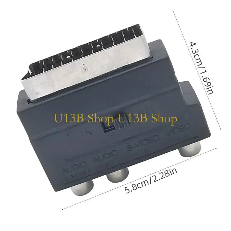 Conector enchufe del convertidor SCART U13B 21p Adaptador SCART a 3RCA con interruptores convertidor