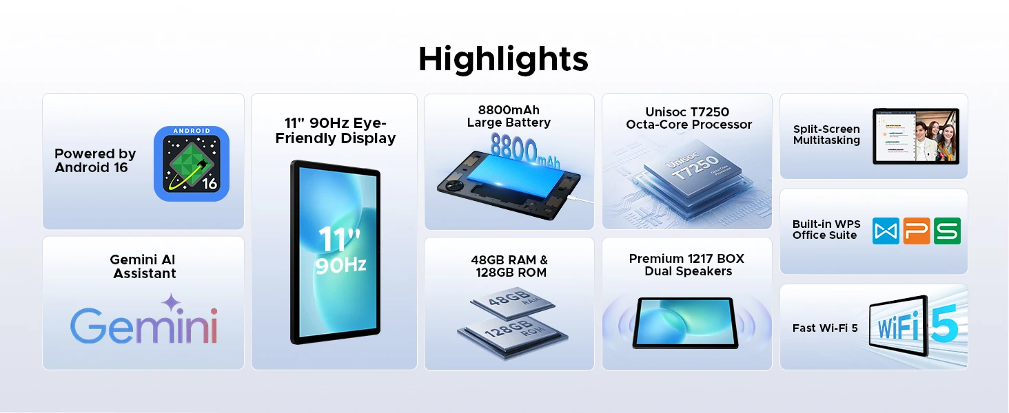 DOOGEE AORLYM P11 Tablet 48GB+128GB Gemini AI 11" Display 8800mAh Battery 13M+5MP UNISOC T7250 Widevine L1 Android 16 Smart Pad