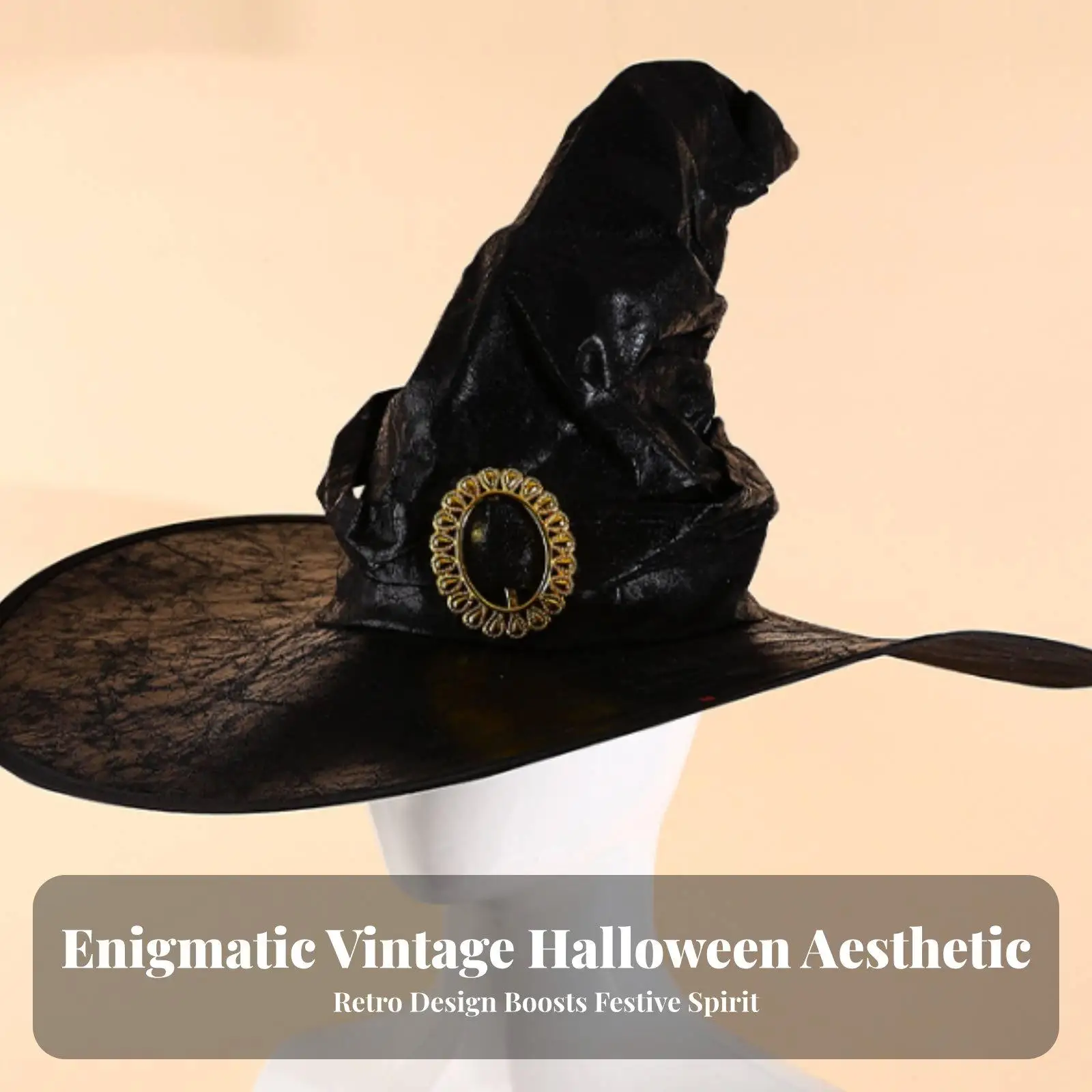 Classic Wizard Hat with Decorative Gold Buckle for Halloween Cosplay Party Performance