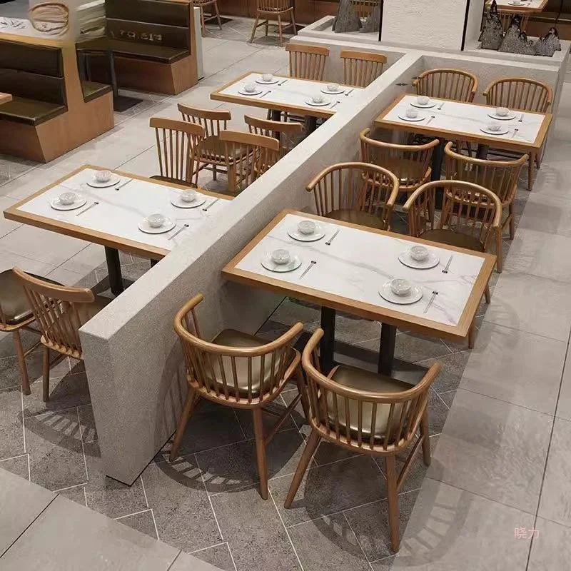 

Solid Wood Dining Table and Chair Set Commercial Wall Booth Furniture for Chain Restaurant Hotel Noodle Snack Fast Food Hot Pot