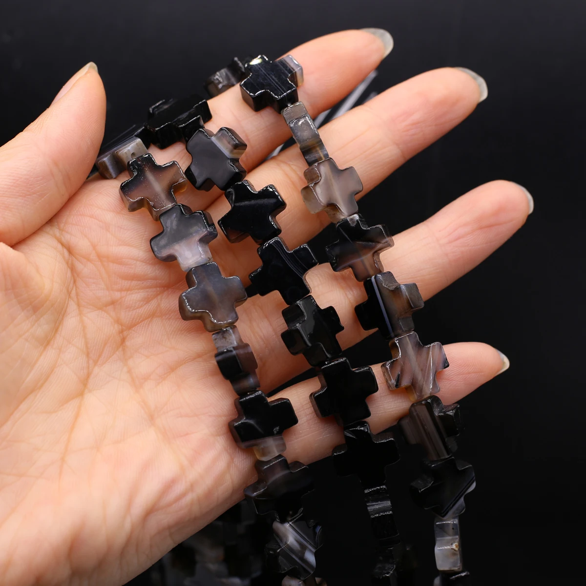 

Plus Shape Natural Semi Gemstone Loose Spacing Black Agate Bead 13x13mm Jewelry Making DIY Necklace Bracelet Accessories Gifts