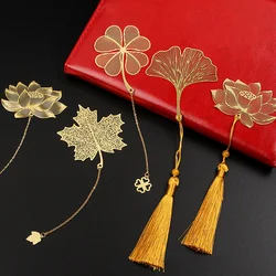 Gold Color Leaf Shape BookmarksWith Tassel Fashion Hollow Lotus Shape Book Marks Student Stationery School Office Supplies Gifts