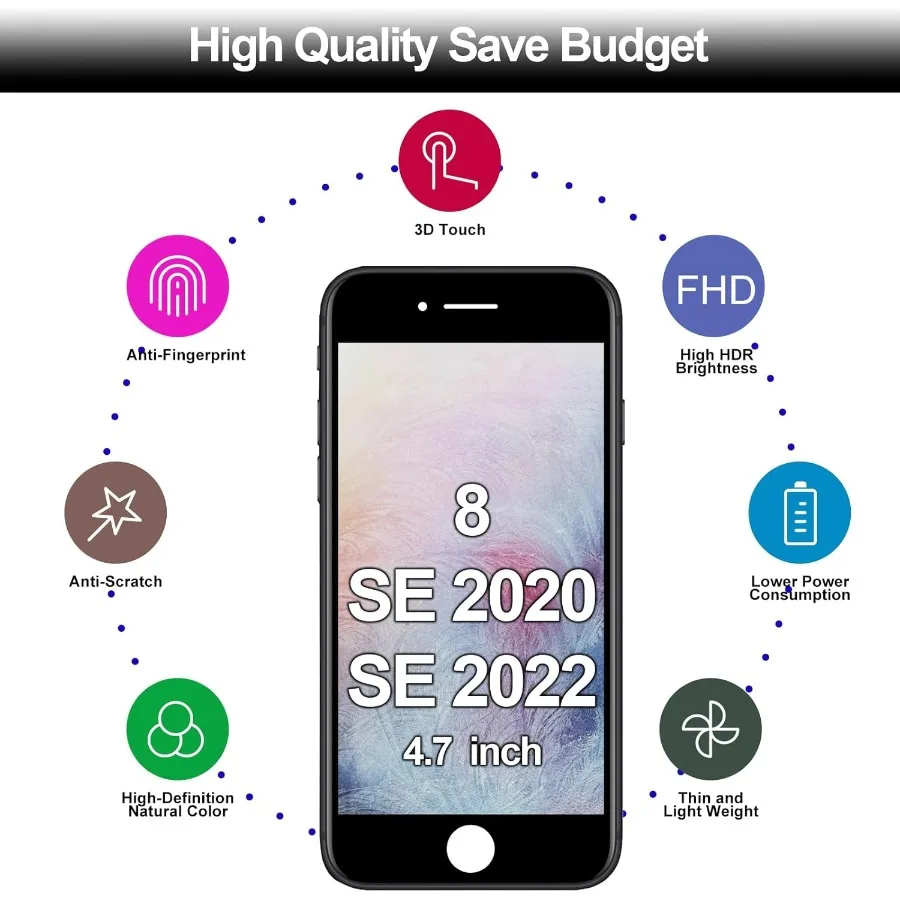 آيفون SE 2022 الجيل الثالث استبدال الشاشة الأسود 4.7 بوصة MrR.OMW آيفون 8 SE 2020 2nd شاشة الكريستال السائل اللمس الإطار Di #5