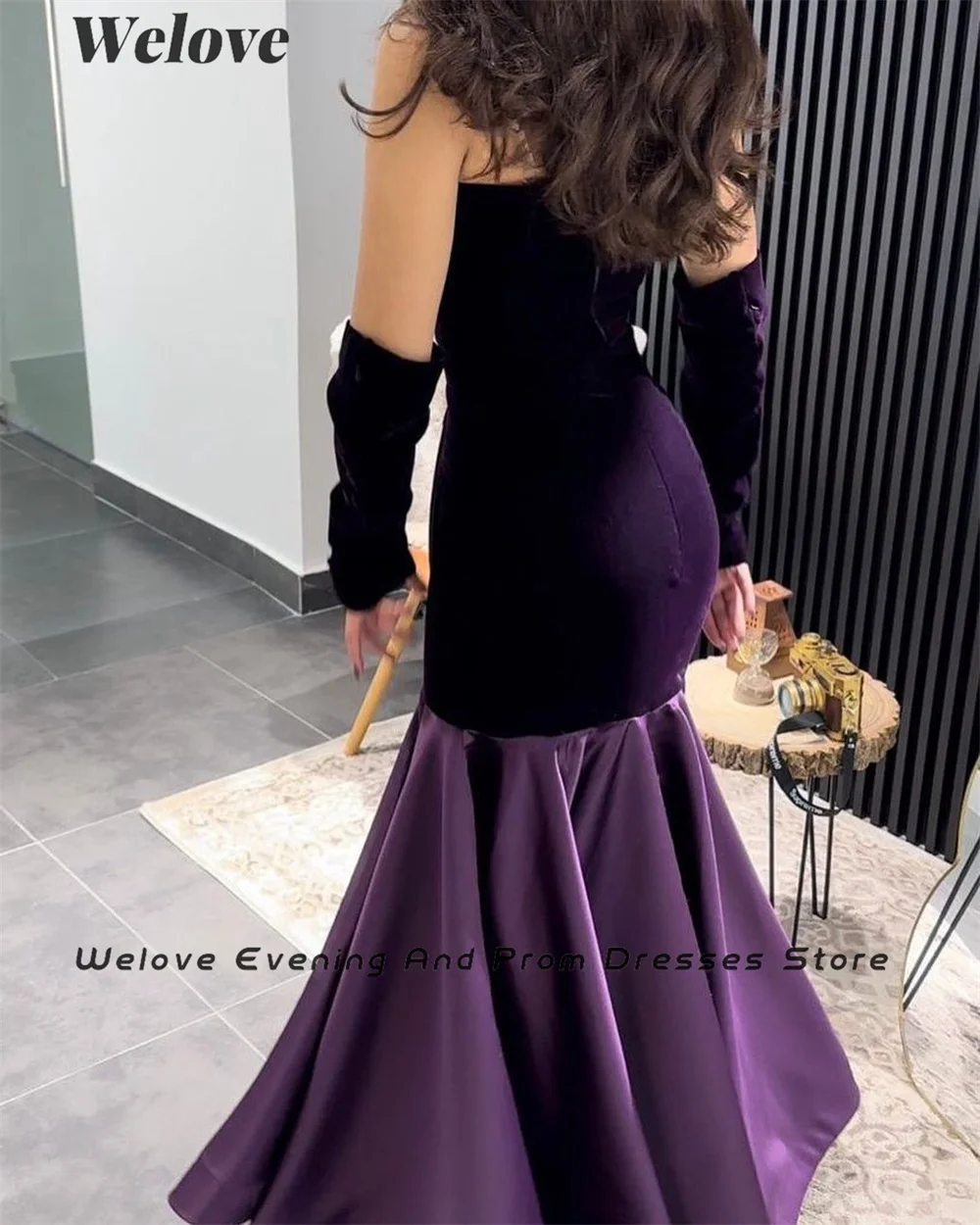 Welove Strapless Prom Dress with Three Quarter Sleeves Ruffles Evening Gowns Mermaid Robes De Bal Vestidos Arab New 2024