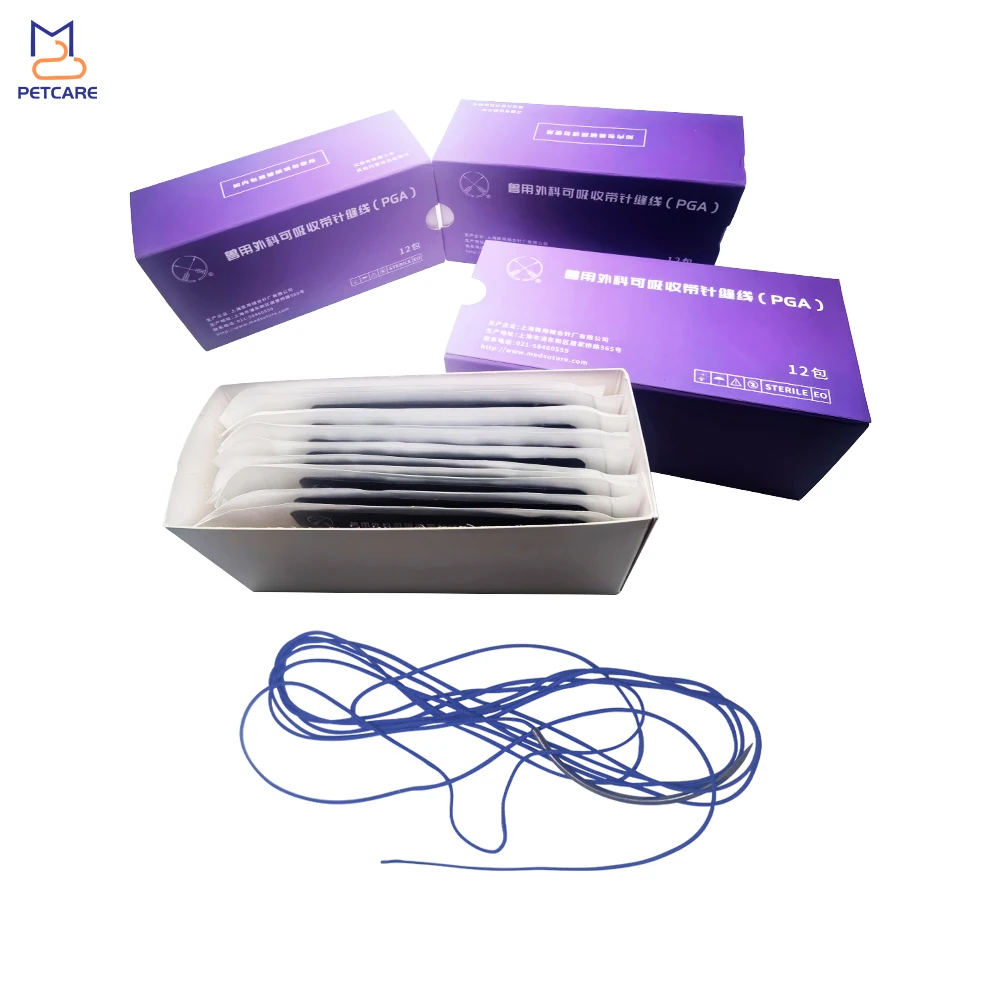 Polyglycolic Acid Absorbable Suture (PGA), Veterianary Surgical Tools, Medical Suture with Needle, Veterinaria Pet Accessories