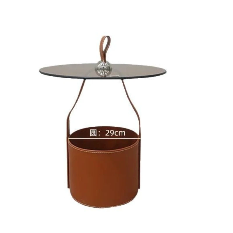 

Black Italian hand-held sofa edge Italian light luxury handmade saddle leather storage small coffee table creative bedside table