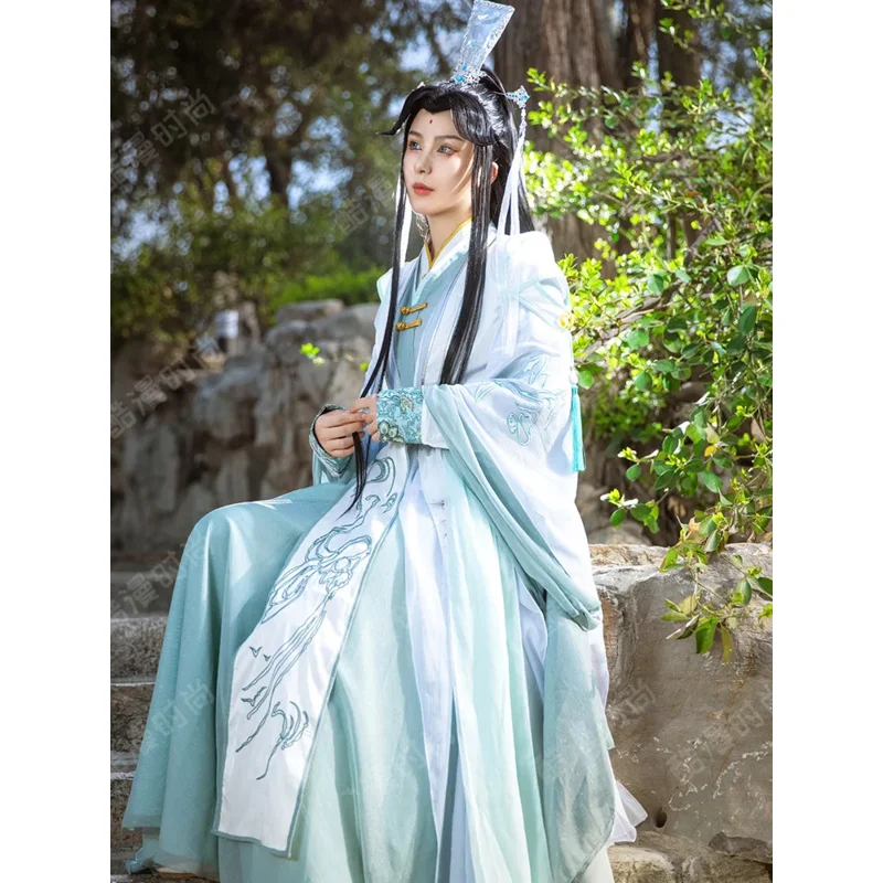 Tian Guan Ci Fu Shi Qingxuan Costumes Anime Villain Self-rescue System Shen Qingqiu Cosplay Costume Hanfu Wig Shoes Fan Prop Cos