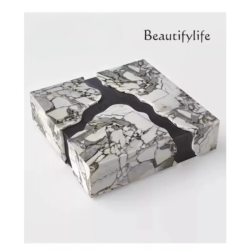 X Minimalist Living Room Household Marble Coffee Table Modern Simple Rectangular Double Color Solid Wood Pattern