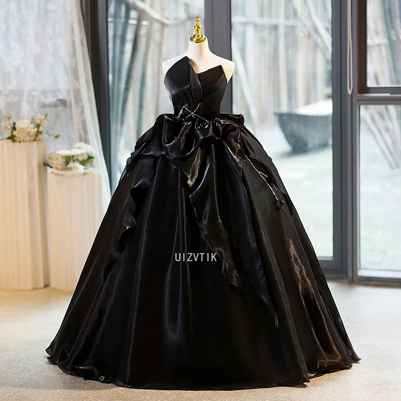 Light Luxury Strapless Party Evening Dresses Women High Quality Pleated A-line Prom Gowns Female Satin Formal Occasion Dress
