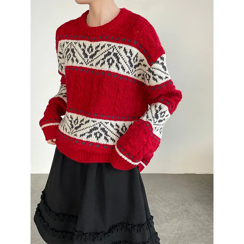 

TaoChuan Korean Sle Heavyweight Wool Knit Sweater Loose round Ne Cisas Aosphere Women's Faion Thiened Knitted Top