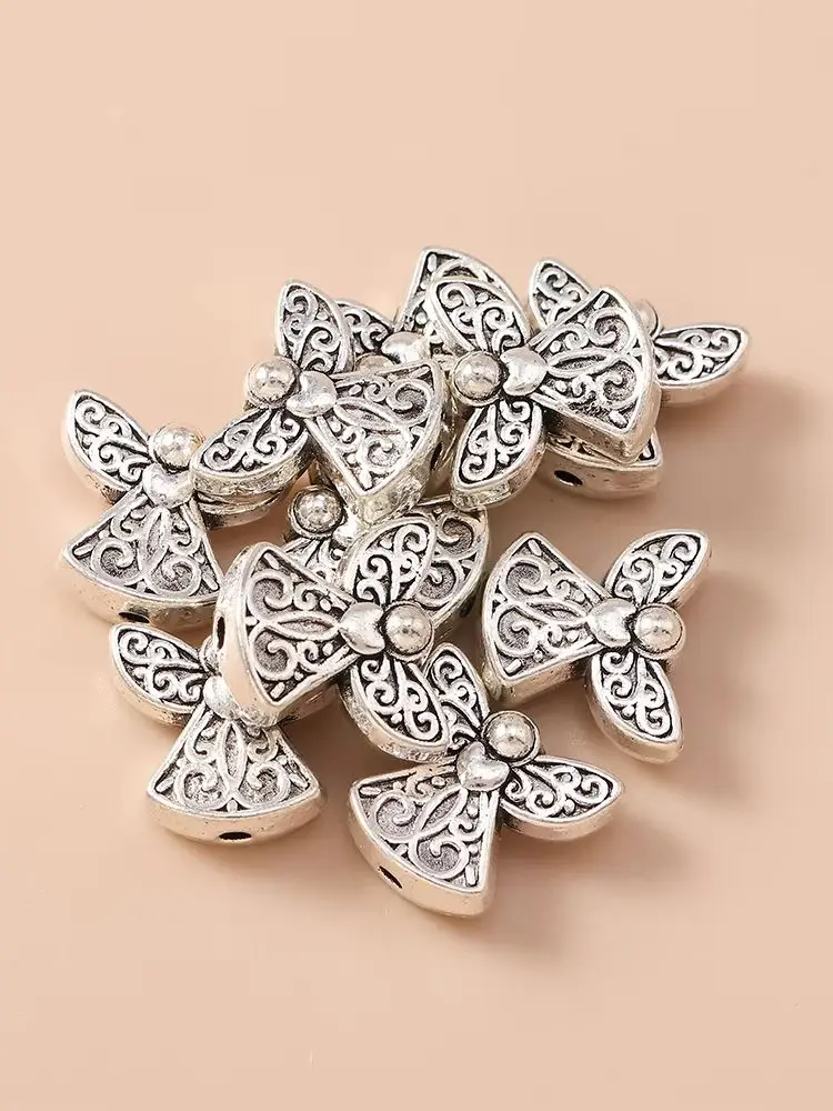 Leslie 10 Stück 12 x 14 mm Legierung, silberfarben, Engel-Feen-Charms, Perlen für Armbänder, Halsketten, DIY-Schmuckherstellung, handgefertigtes Kunsthandwerk – Detail 1