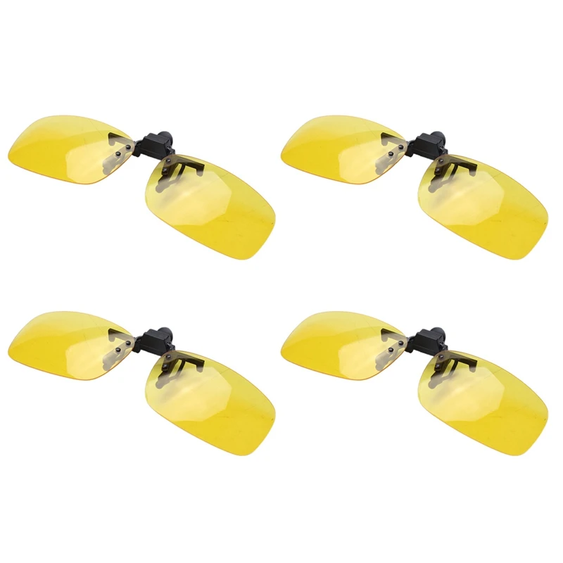 4X Rectangle Clear Yellow Lens Rimless Clip On Night Vision Driving Glasses