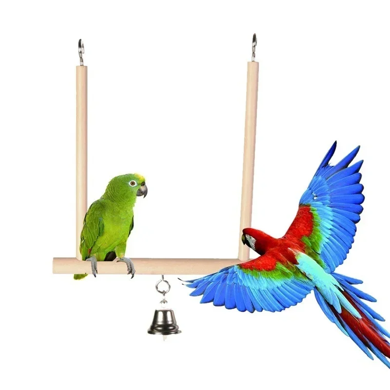 Wooden Swinging Trapeze with Bell Bird Cage Budgie Canary Toy 12cm X18cm Pet Toys Bird Accessories Parrot Toys