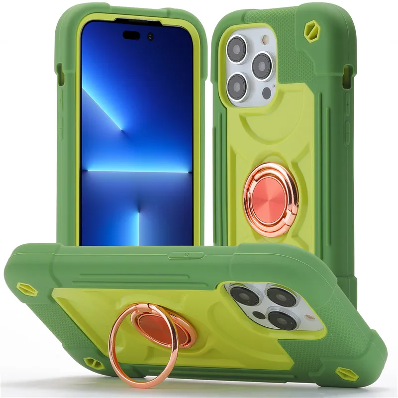 Colorful universal double ring stand Casing for iPhone 17 16 15 14 13 12 11 Pro Max 17PM 16Pro Hard Macaron Color Bumper Cover