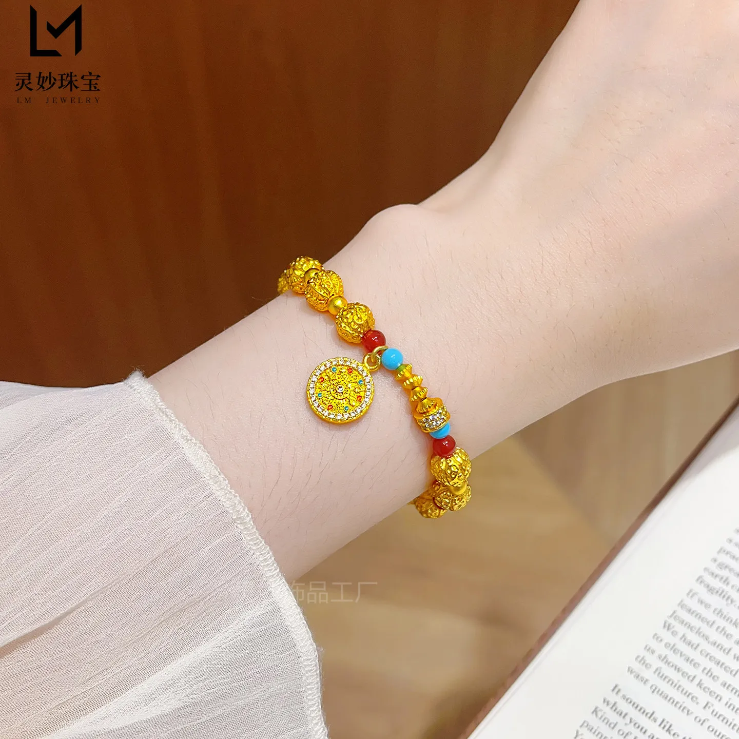 Zen Blessing Diamond Vajra Pestle Walnut Bead Bracelet For Women 24K Gold AU999 bring peaceful oriental charm for daily wrist