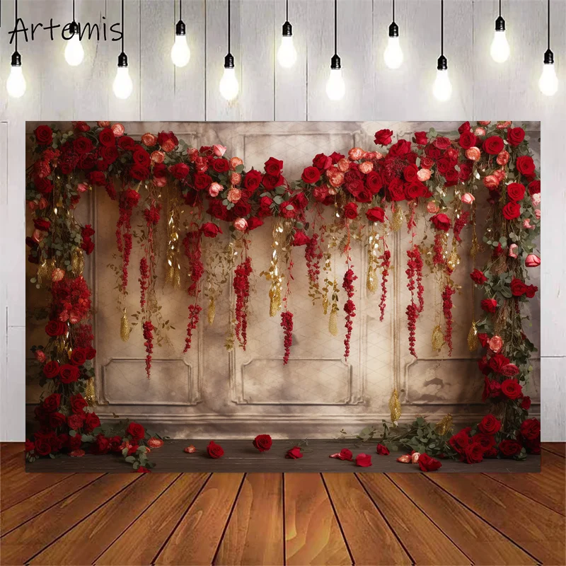 Valentine's Day Photography Background Rose Vintage Couple Wedding Romantic Children's Birthday Portrait Backdrop Photo Studio