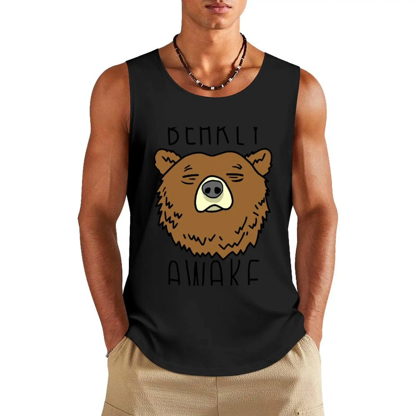 Bearly Awake Tank Top summer Men's tops plain t-shirt